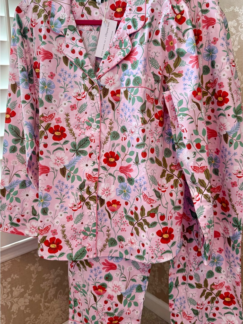 Rifle Paper Co. x The Company Store Pink strawberry Floral Button-Up Pajama Set - Picture 4 of 14